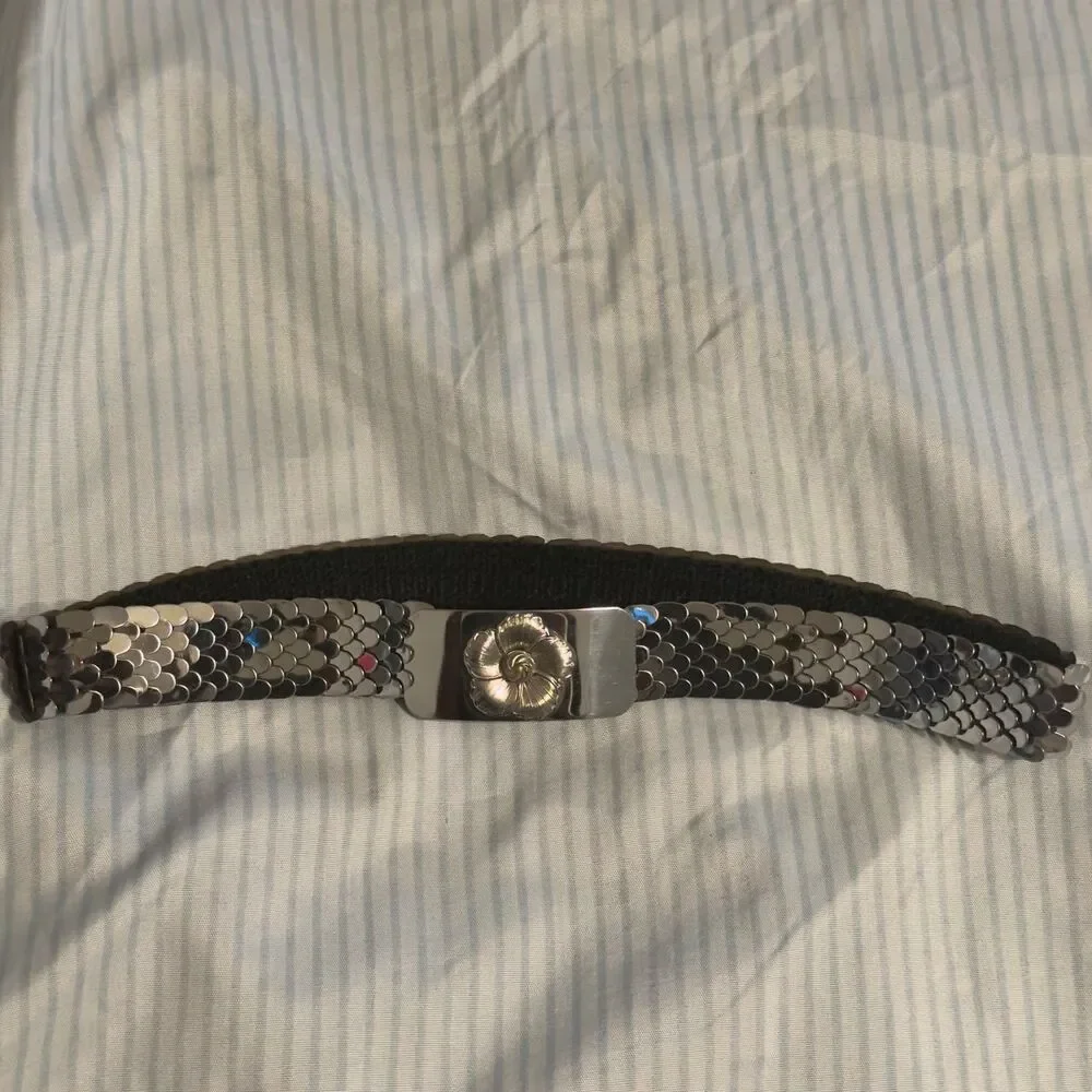 60's Vintage Stretchy Metal Belt with Flower on Buckle size S/M #festival
